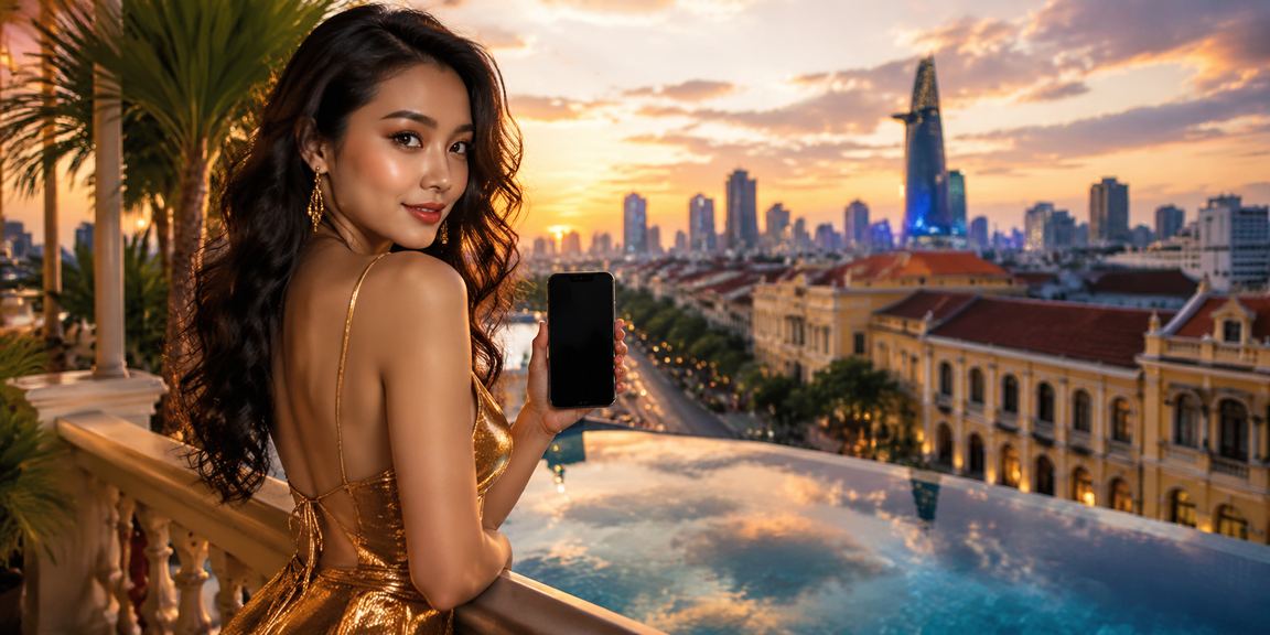 Người dùng tại TP Hồ Chí Minh xem giải thưởng trên điện thoại gần biển